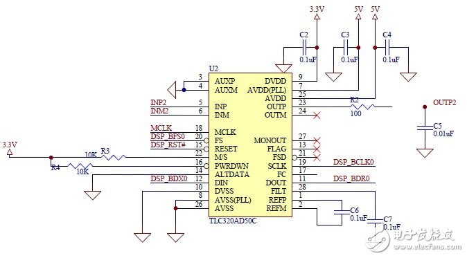 DSP信号采集电平转换电路设计图
