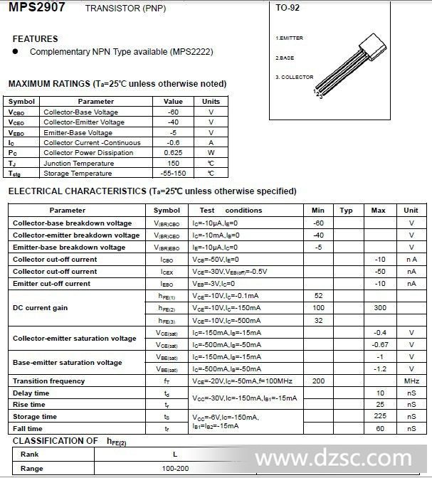 2n2907引脚图,2n2222引脚图 三管29072n2907