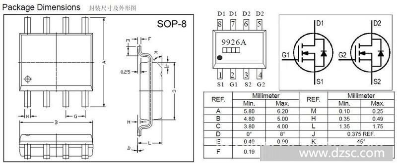 gt9926a 6a/20v n沟道低压mos管 应用于手机 pda 笔记本等保护板