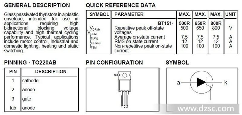 专业供应可控硅 bt151-500 nxp