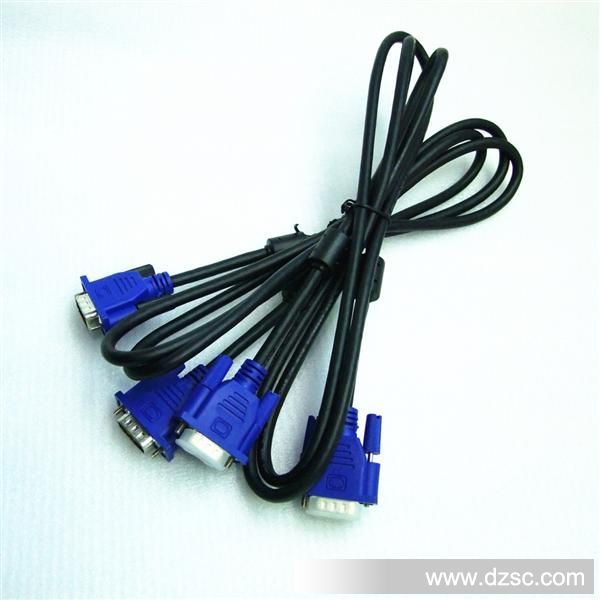 VGA线3+2双环1.5米黑线蓝头 显示器连接线 电