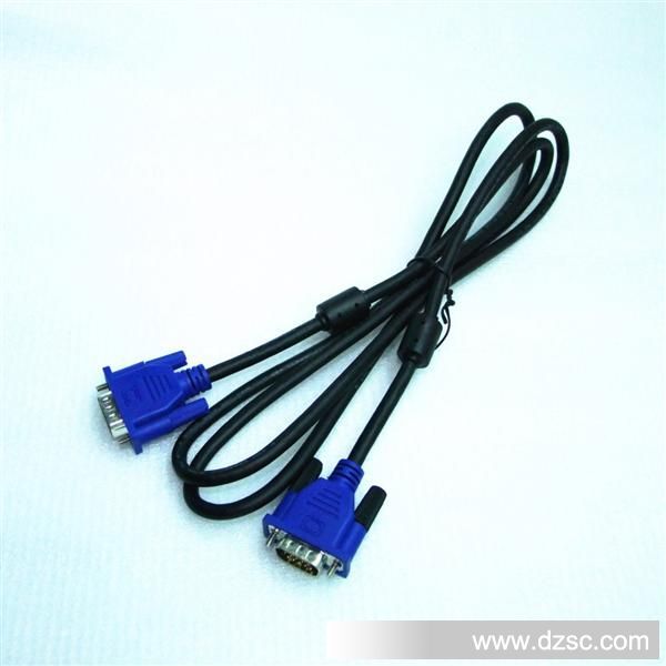 VGA线3+2双环1.5米黑线蓝头 显示器连接线 电
