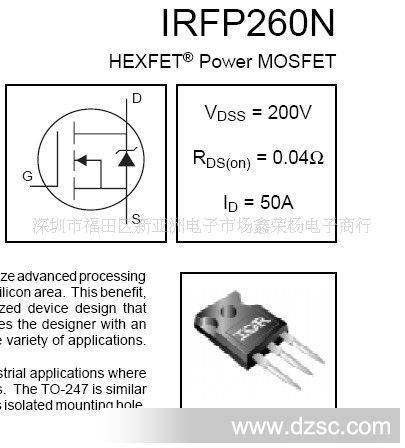 供应场效应管igbt(mos管)irfp260n全新原装墨西哥产现货特价!