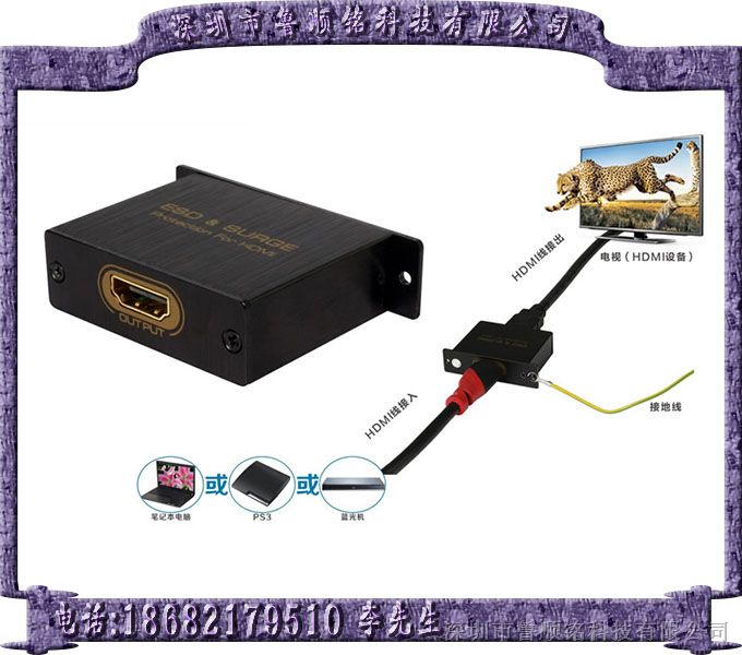 HDMI防静电保护器,HDMI雷浪涌保护器HDMI Surge Protector（EDS, Lightning, Surge, EFT Protection）