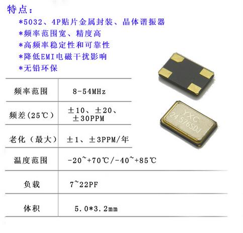 金属面石英晶体,5032高精度四脚贴片晶振11.0592m