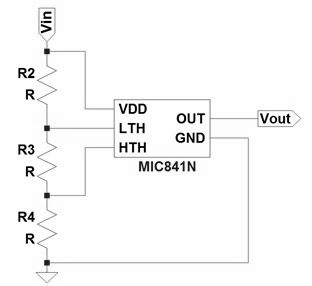 图4  MIC841N双电压比较器工作参考电路