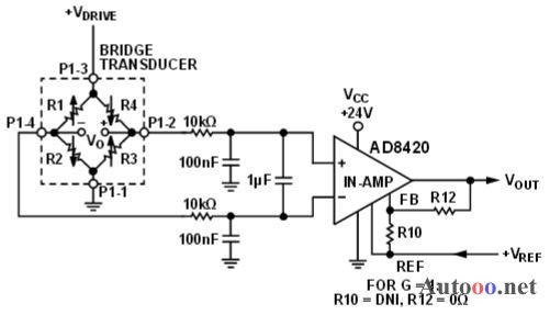 　低功耗、温度补偿式电桥信号调理器和驱动器电路