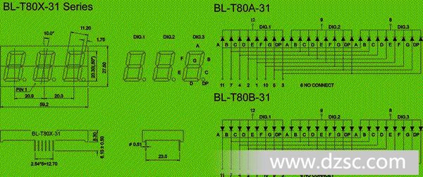 7 Segment LED - three digit - 0.8 inch datasheet Package diagram