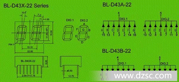 LED seven segment display | double digit | 0.43" LED Package diagram