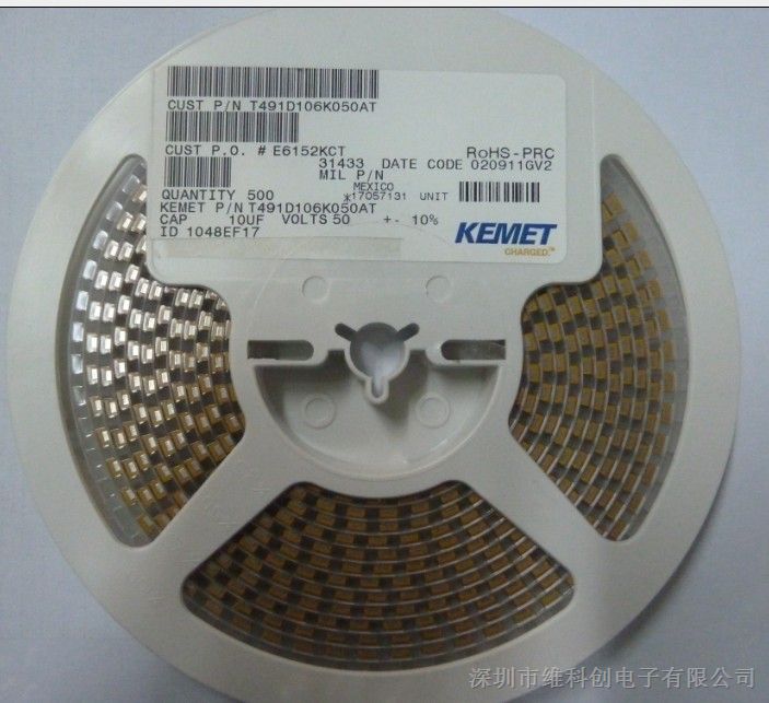 供应钽电容KEMET T491D106K050AT