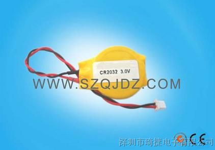 供应CR2032 3V 带引线 PLC 笔记本主板电池 COMS 1.25插头