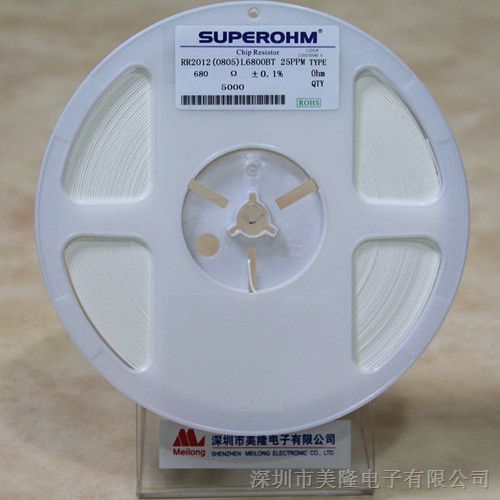 供应SUPEROHM低温漂薄膜贴片电阻，0805B680R-25PPM高精密薄膜贴片电阻