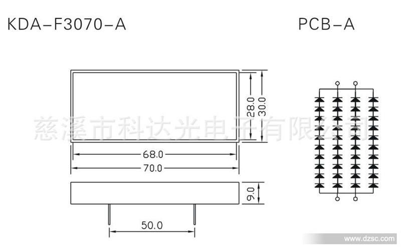 LED平面发光管外壳套件 30X70MM平面管 KDA-F3070