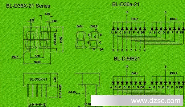 led manufacturer | 7 segment display | 0.36" double digit Package diagram
