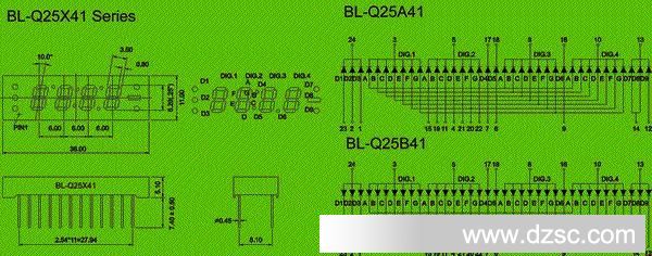 LED products | 4 digit 7 segment display | 0.25" segment LED Package diagram