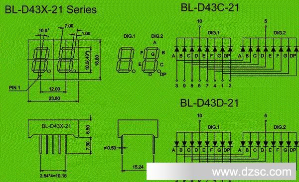 optoelectronic devices | 7 segment LED | 0.43 double digit Package diagram