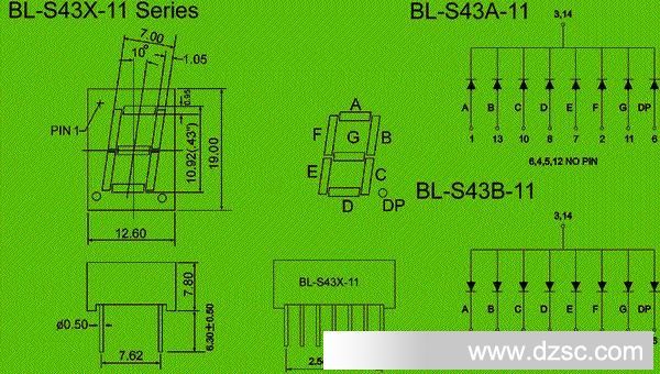 seven segment LED display |  0.43 inch Package diagram