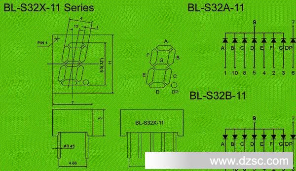 7 segment led | single digit 0.32 inch | Super Bright LED Package diagram
