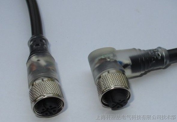 M12传感器电缆插头4孔L型带2米PUR电缆，型号：KYF12K4WT-L2M.PUR - - LED 插座, L型, 镀金触点, 带LED, IP 67 / IP 68 / IP 69K, 环境温度 -20~85, 10 m PUR电缆