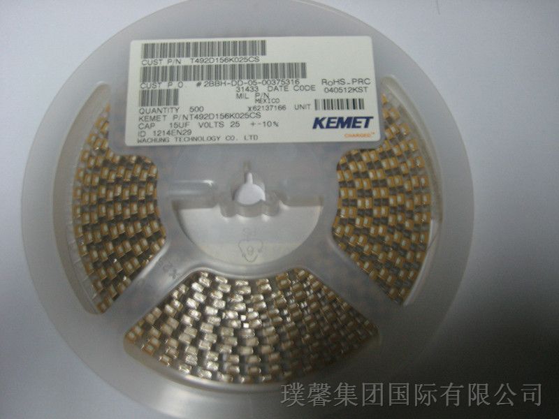 供应Kemet（基美）T492系列贴片钽电容T492D156K025CS SMD 25volts 15uF 10% D型（7343-31）