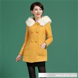 优诺美  2013冬季新款含羊毛时尚修身韩版毛领呢外套